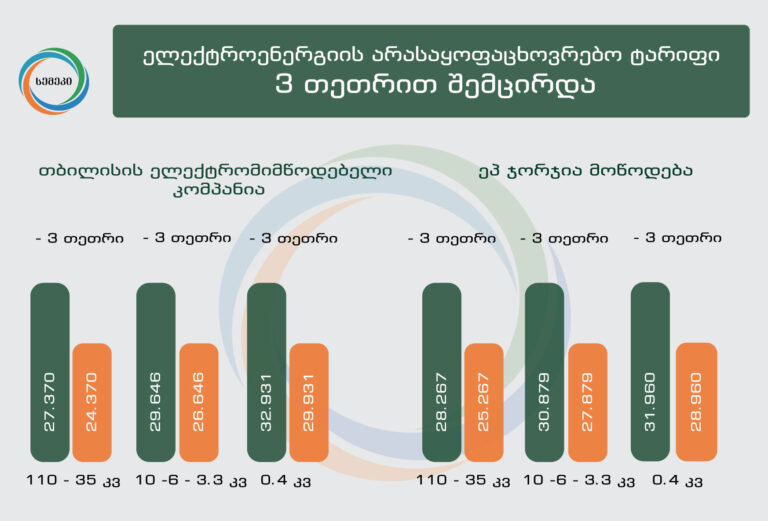 საქართველოში ელექტროენერგიის ტარიფი 3 თეთრით შემცირდა