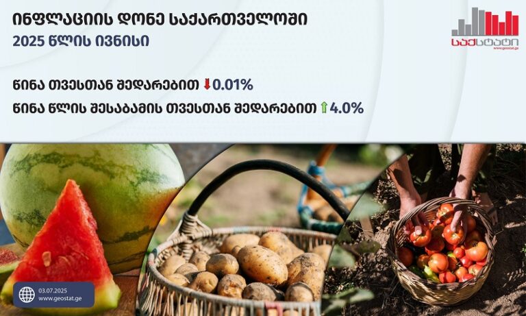 ივნისში საქართველოში წლიურმა ინფლაციამ 4.0 პროცენტი შეადგინა