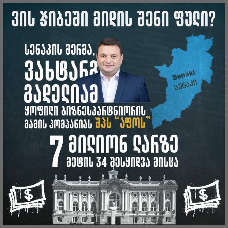 სენაკის მერმა თავისი მეგობრის და ბიზნესპარტნიორის მამას 7 მილიონ ლარზე მეტი სახელმწიფო შესყიდვა მისცა