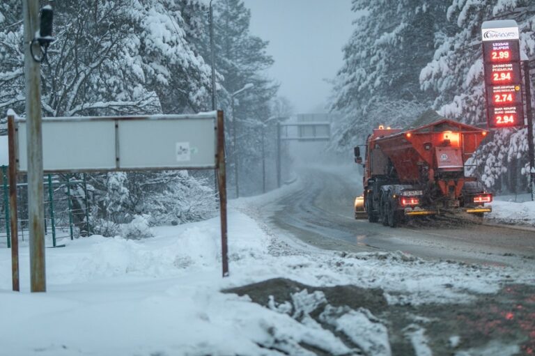 თბილისის შემოერთებულ ტერიტორიებზე თოვს და გზები ინტენსიურად იწმინდება