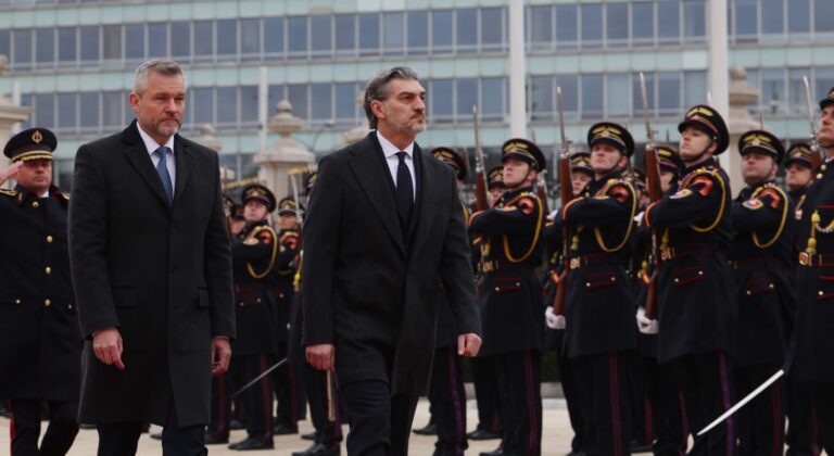 სლოვაკეთის პრეზიდენტის სასახლეში საქართველოს პრეზიდენტის, მიხეილ ყაველაშვილის დახვედრის ოფიციალური ცერემონია გაიმართა